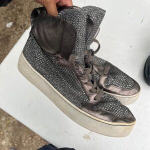 Womens bedazzled Michael Kors high top sneakers silver color size 8.5